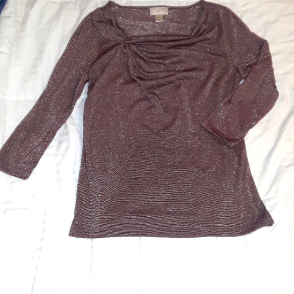 LOFT Shimmery Top Knot Collar Long Sleeve Shirt